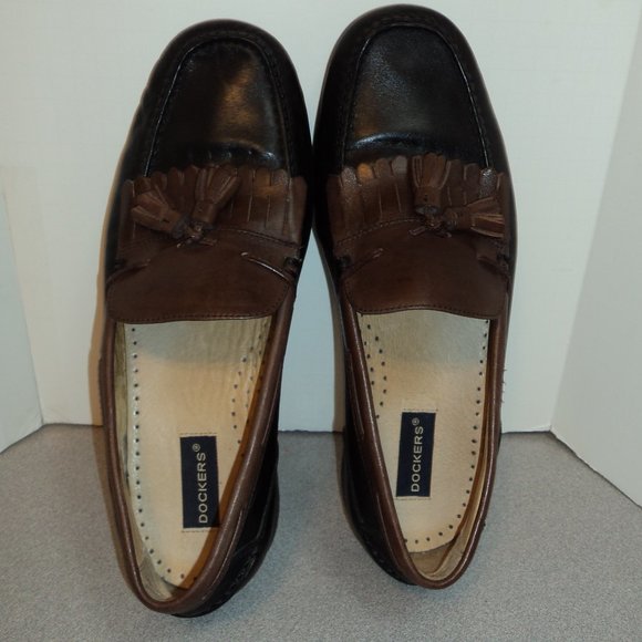 Dockers Men's 11 M Leather Loafers Shoes Black Brown Slip On Tassels Heels - Picture 5 of 13